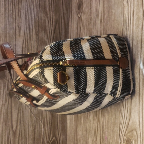 Fossil striped gray and cream canvas satchel bag - Picture 3 of 8